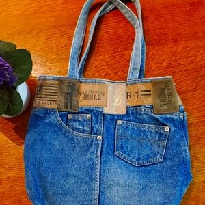 Ralph Lauren Blue Denim Tote with Brown Accents